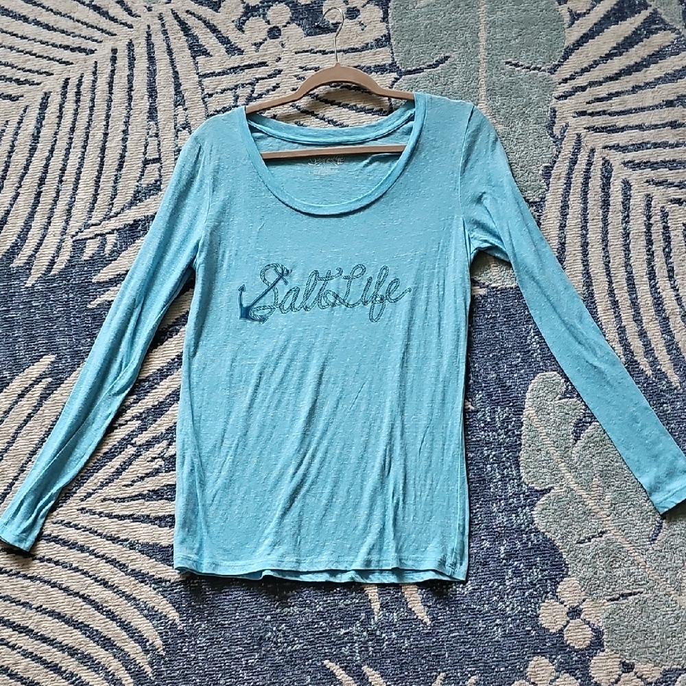Salt Life Aqua Tee With Anchor Script View 5
